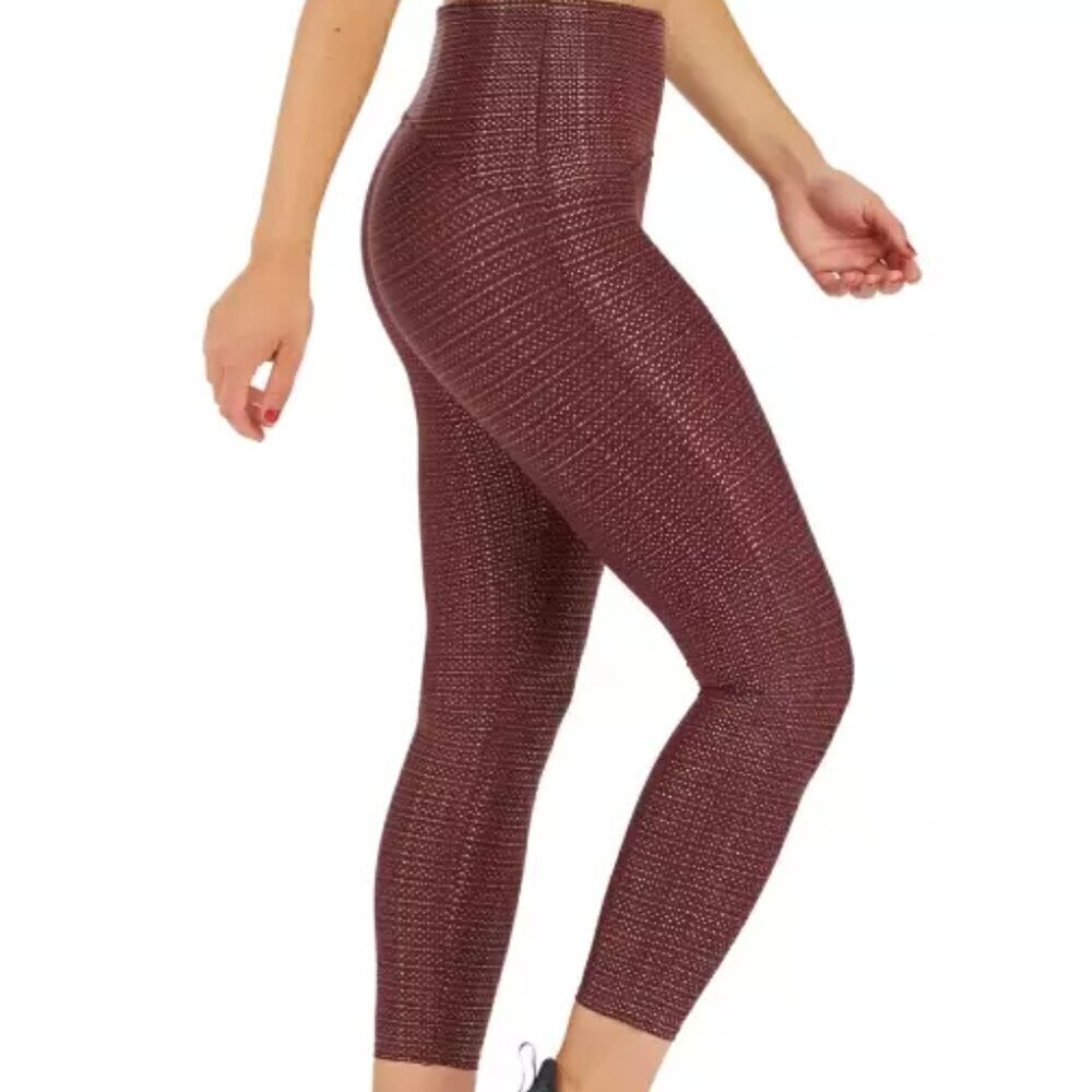 SPANX Metallic Dot Print Active Booty Boost 7/8 Leggings  Wine/Rose Gold Size M